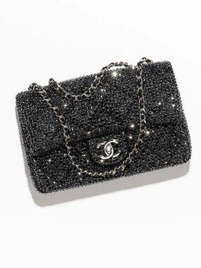 CHANEL BLACK QUILTED WATER EFFECT CRYSTAL FLAP MINI EVENING BAG NWOTS!
